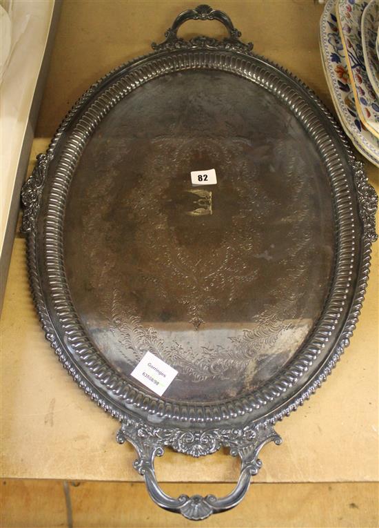 Late Victorian silver plated oval tea tray